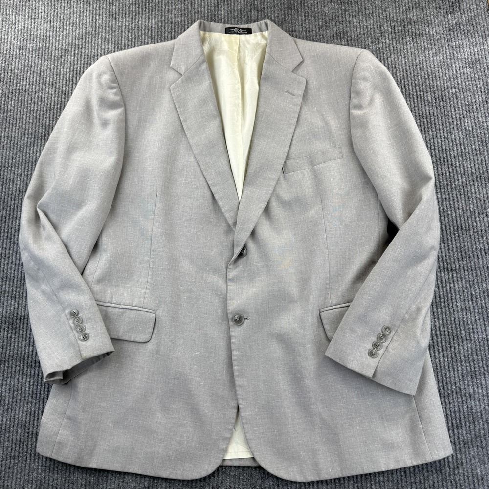 David Taylor Sport Coat‎ Mens 46R Gray Linen Blend Two Button Center Vent Blazer